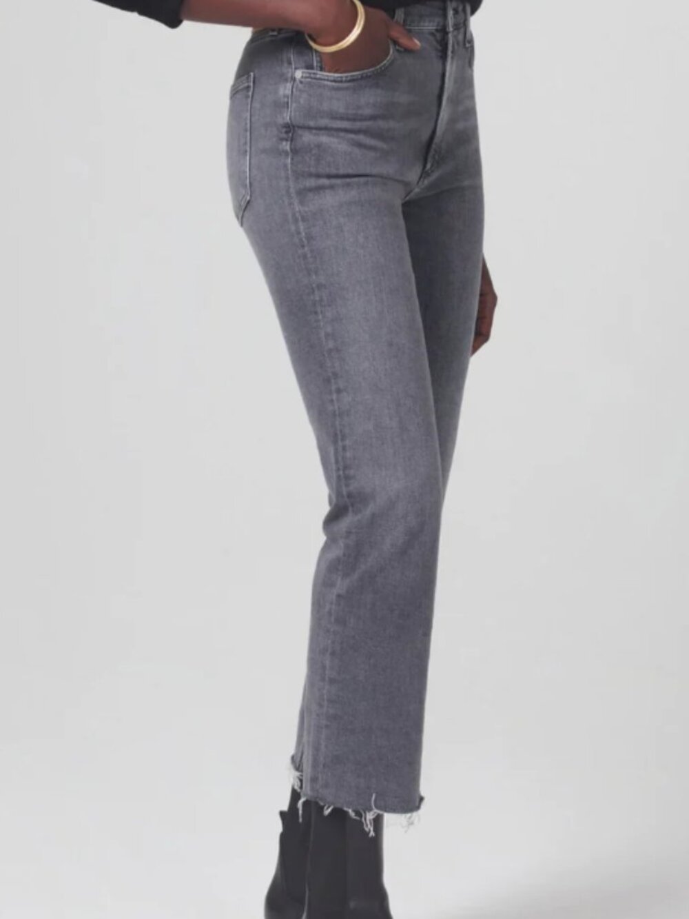 Citizens of Humanity Daphne Crop High Rise Stovepipe Jeans Washed Black Raw Hem